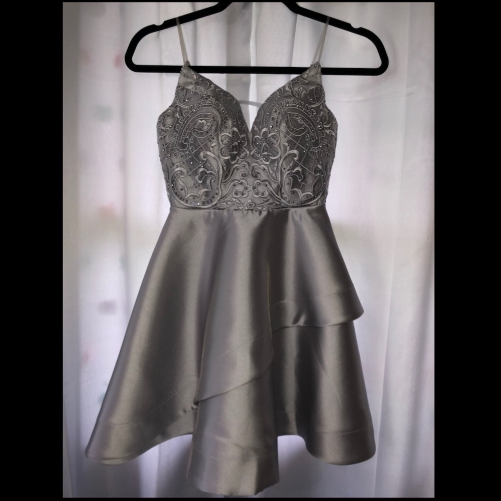 Silver Fit and Flare Homecoming Dress